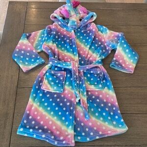 Kids Rainbow Unicorn Hooded Fleece Robe - Multicolor